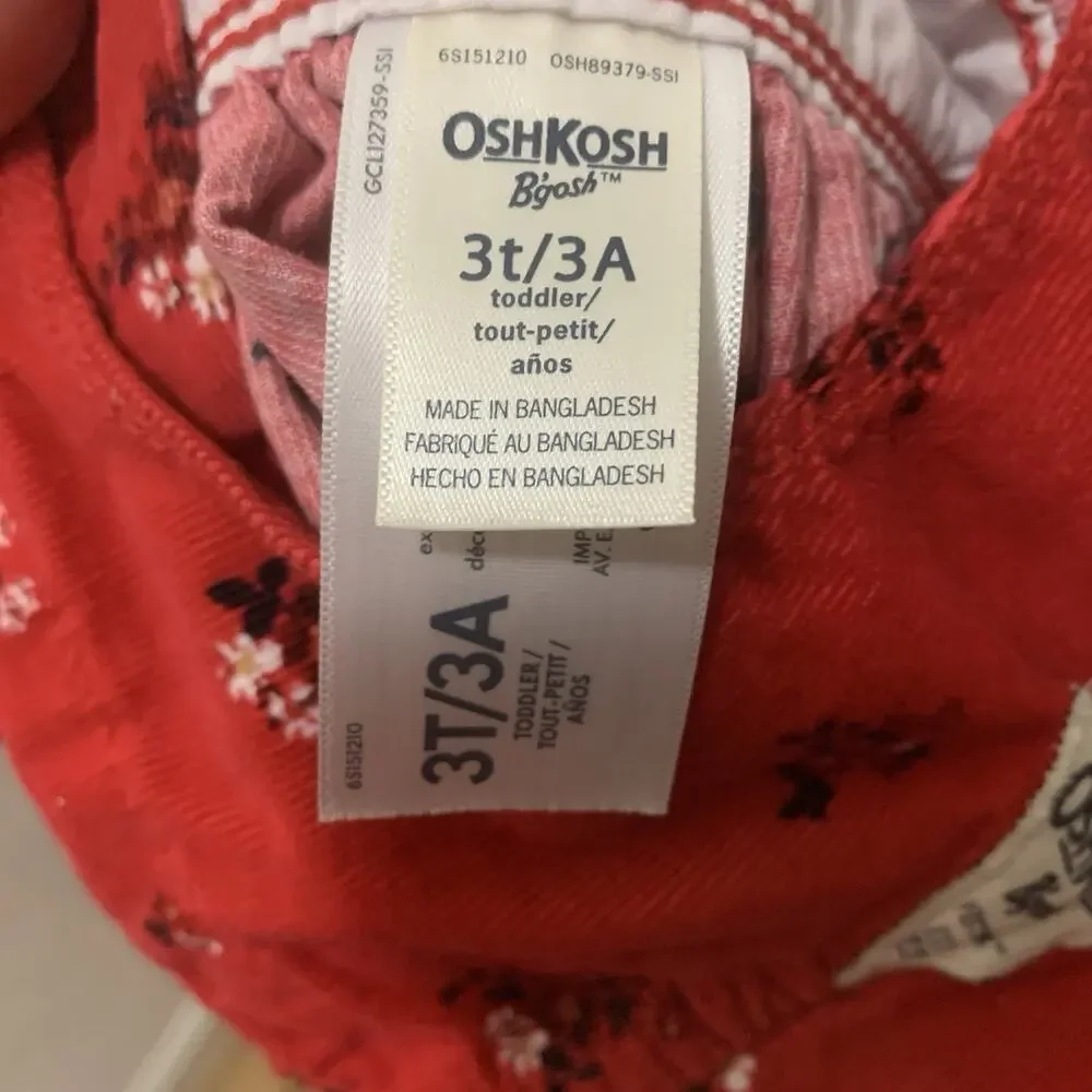 OshKosh B’Gosh 3T Red Corduroy Floral Bib Dress Overall Floral Skirt Vestbak